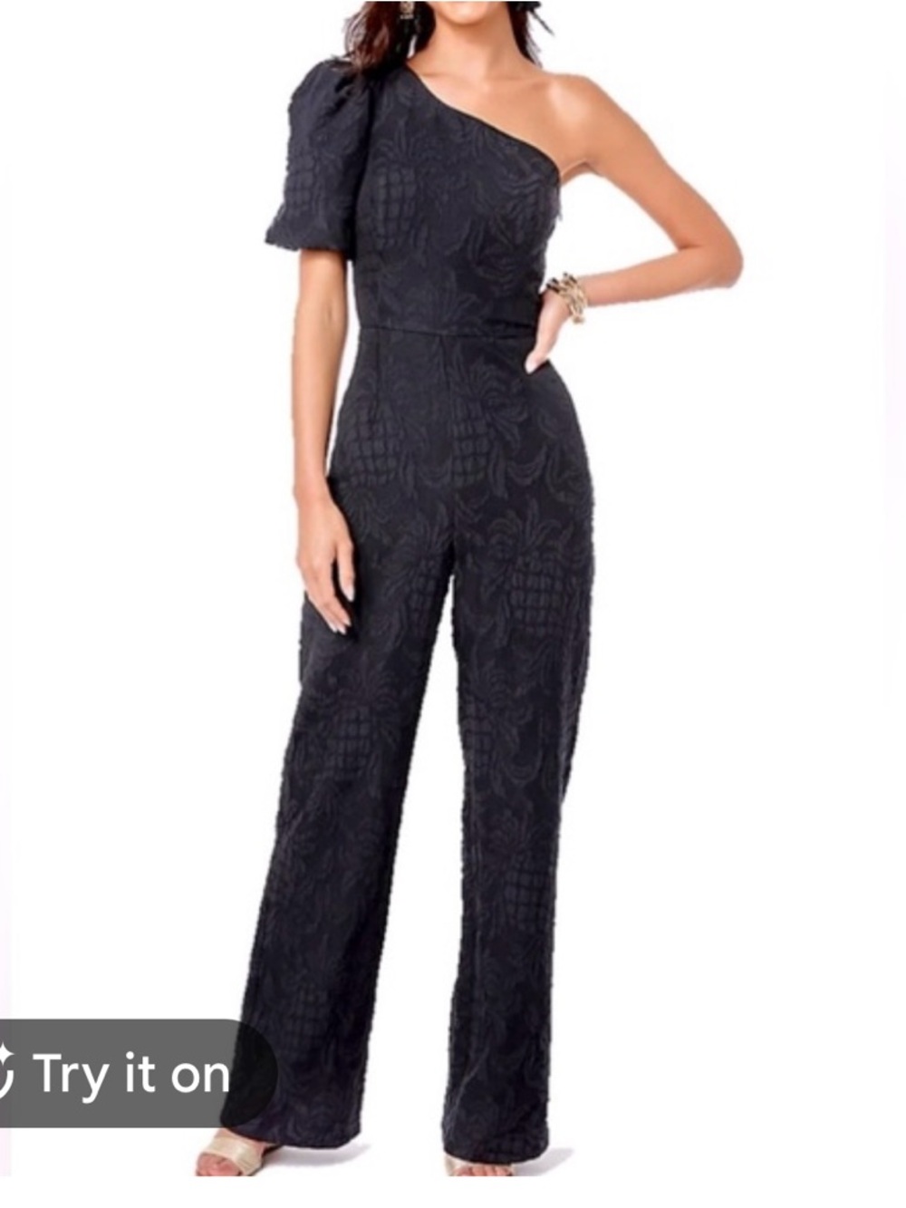 Lilly Pulitzer BRIALYN One Shoulder Navy Blue Pineapple Pucker Jumpsuit Women 12